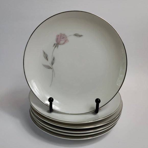 SIX Mikasa Primrose Bread Plates White Pink Rose Gray Leaves #8194 - Picture 1 of 10
